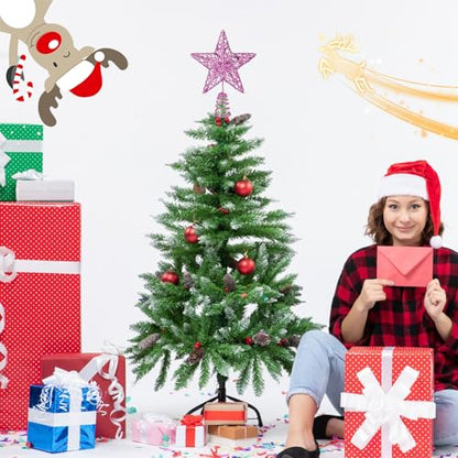 Pink Christmas Tree Topper Star Mini Metal Glitter Decoration - KEYIDO