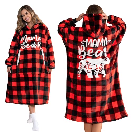 Wearable Blanket Hoodie for Mom Wife - Red & Black, Gift for Women