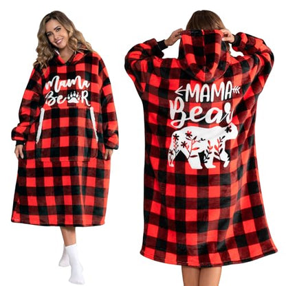 Wearable Blanket Hoodie for Mom Wife - Red & Black, Gift for Women
