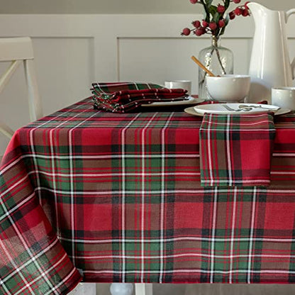 Holiday Plaid Tablecloth Red 60x84 Inches Rectangular - Festive Table Decor