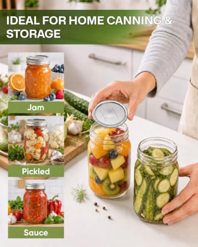 Wide Mouth Canning Lids & Rings Set - 12 Counts for Ball & Kerr Mason Jars
