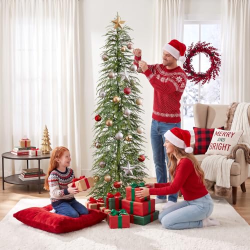 Green 7Ft Artificial Cedar Christmas Tree Slim Pencil Holiday Decor