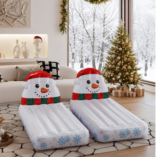 Christmas Snowman Inflatable Mattress Bed Set 2 Pack 71x40 Inch Holiday Sleepover