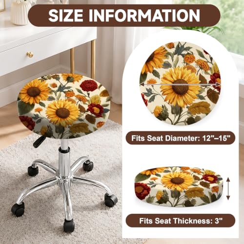Sunflower Floral Round Stool Cover 12-15 Inch Fits Bar & Kitchen Seats - 2PCS