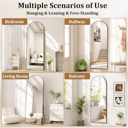 Full Length Arched Floor Mirror with Gold Aluminum Frame 56x15 Inches