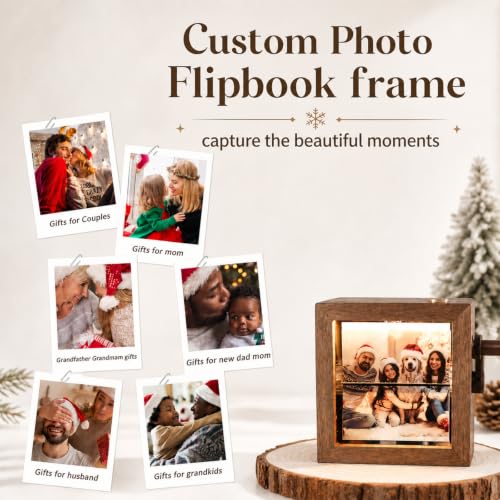 Custom Photo Flipbook Frame Animation - Hand-Crank Illuminated Memory Album with LED Light & Musical Function