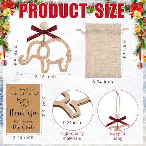 Thyle 24 Set Friendship Elephant Ornaments Wooden Sisterhood Elephant Decor for Women with 24 Cards 24 Burlap Bags Thank You for Being in My Circle for Best Friend Christmas Birthday Gift(Rustic)