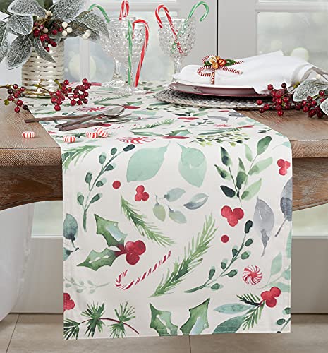 Christmas Foliage and Candy Canes Table Runner 16x90 Inch Holiday Decor