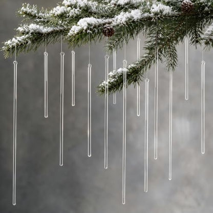 Handmade Glass Icicle Christmas Ornaments Set - Crystal Clear Holiday Decor, 32 Pieces
