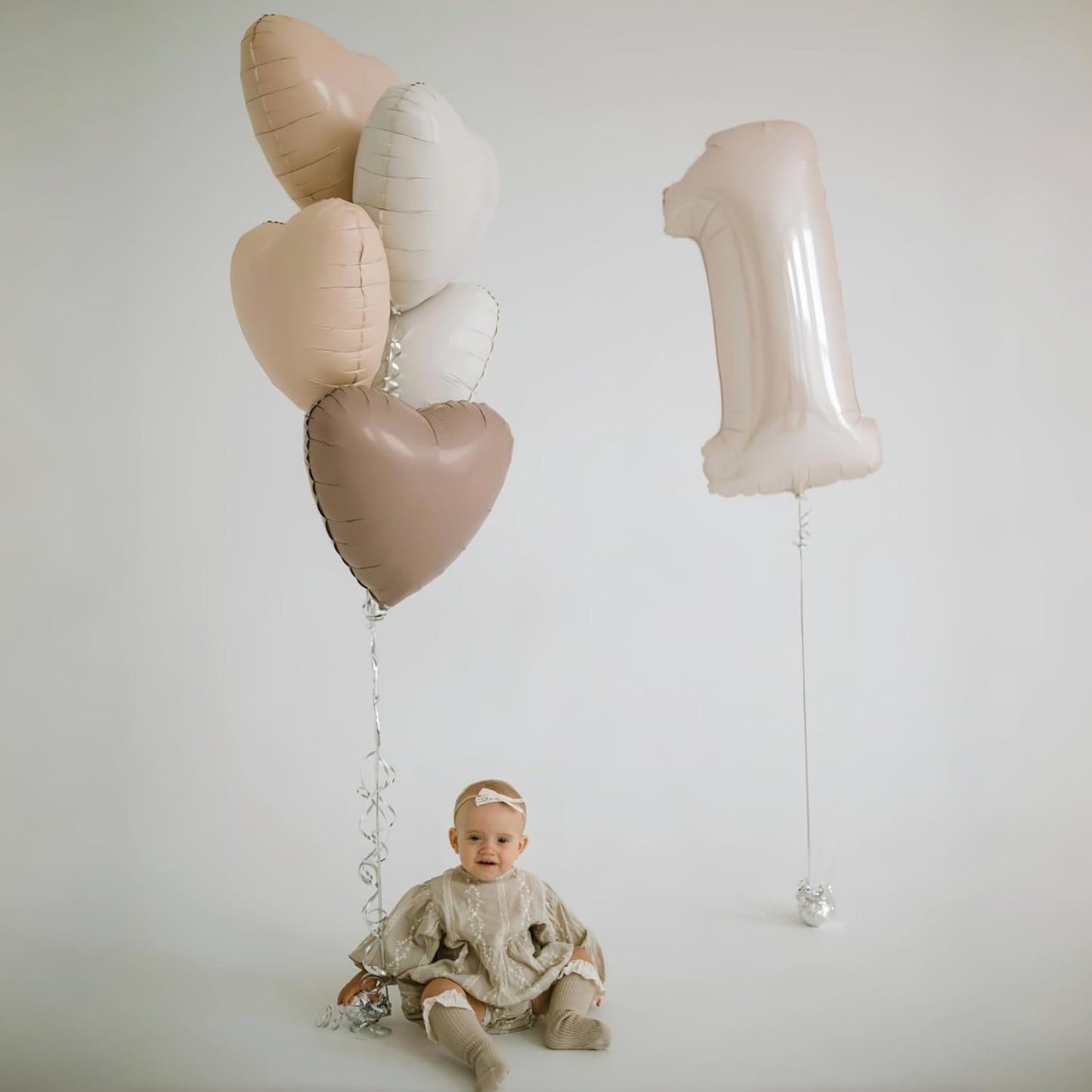 Skiennix 40-Inch Cream Heart Balloon - Beige & Tan Foil Number 1 for 1st Birthday & Baby Shower Decor