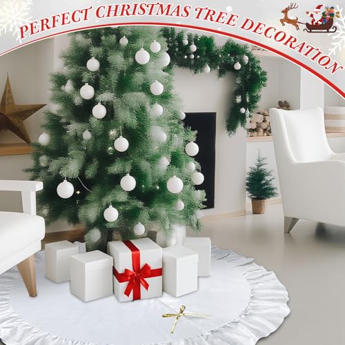 Cream White Velvet Christmas Tree Skirt 48 Inch Luxury Holiday Decor