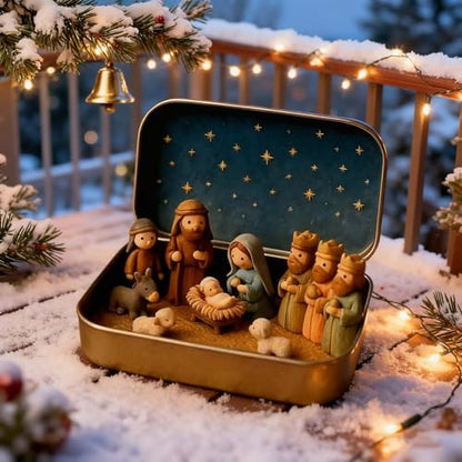 Mini Christmas Nativity Scene Set in Tin Box - Holy Family Figurines - 1PC