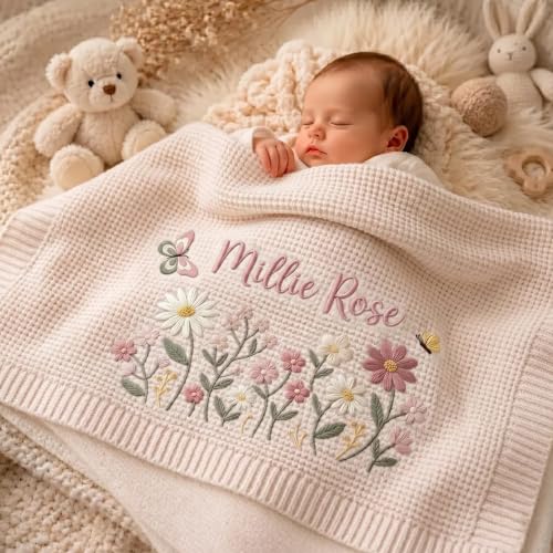 Baby Blanket Custom Knit Embroidered with Name for Girls & Boys - Style 6