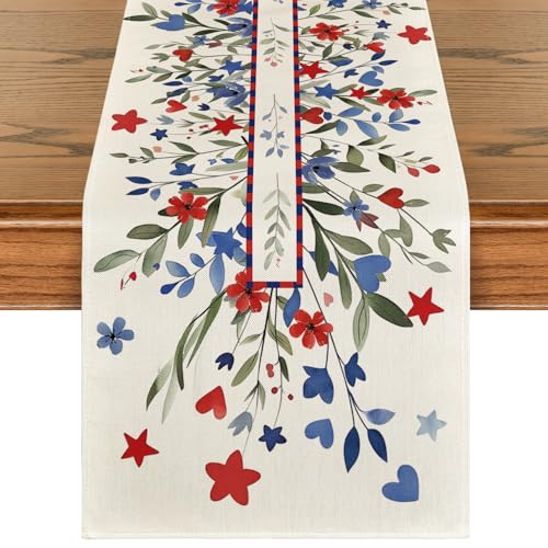 Eucalyptus Floral Stars Table Runner 13 x 48 Inch Beige for Holiday & Party Decor