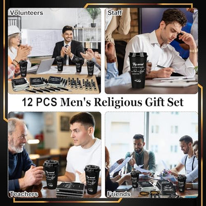 Christian Gifts Bulk Set with Bible Verses - Inspirational Religious Gifts for Men, Includes Cups Notebooks & Keychains - Variation: Bible Verses