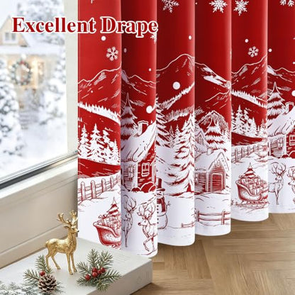Red Christmas Curtains for Living Room 52 x 63 Inches Snowflake Holiday Drapes - Pack of 2