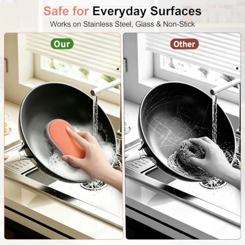 Dual-Sided Kitchen Sponge for Dishwashing and Cleaning - Non Scratch, Reusable, Thick Absorbent