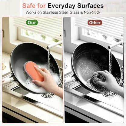 Dual-Sided Kitchen Sponge for Dishwashing and Cleaning - Non Scratch, Reusable, Thick Absorbent