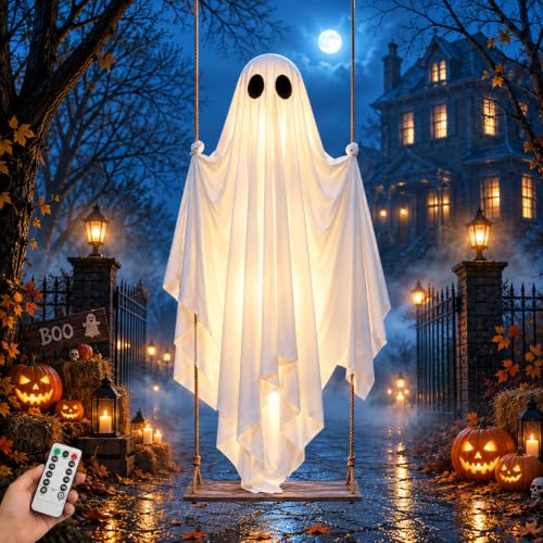 Outdoor Hanging Ghost Decor - 5FT Spooky Swinging Ghost for Halloween Yard