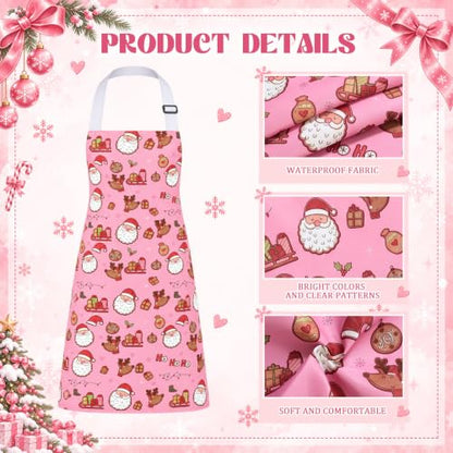 Christmas Apron Bulk Pack for Adults - Cute Pink Style, 12 Pieces