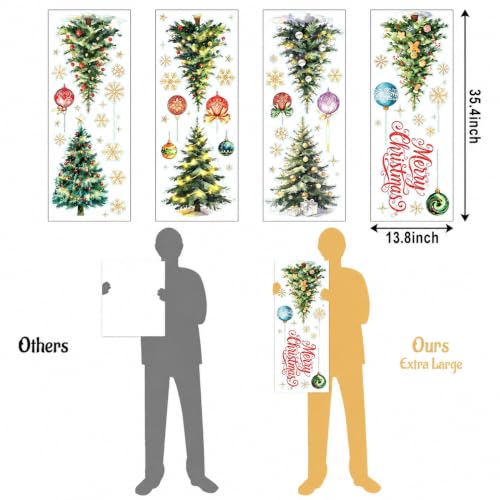 Large Christmas Window Clings - Watercolor Retro Holiday Tree Decor 35.4"