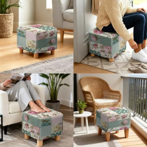 Floral Patchwork Wingback Chair Slipcover with Ottoman Cover - Protective Furniture Set