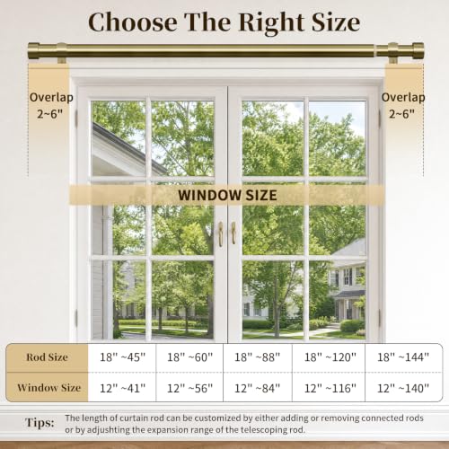 Brushed Gold Heavy Duty Adjustable Curtain Rod 18-88 Inches - NowTopic