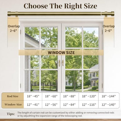 Brushed Gold Heavy Duty Adjustable Curtain Rod 18-88 Inches - NowTopic