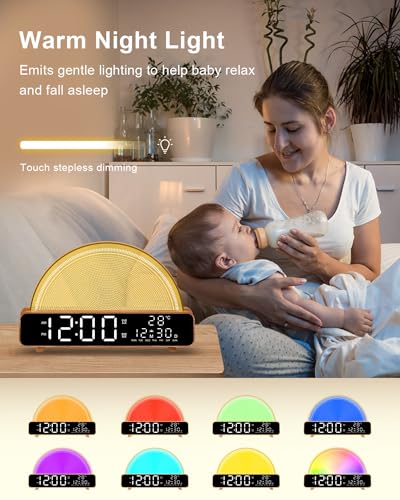 Wood Sunrise Alarm Clock Wake Up Light with Night Sounds & Timer - HAODINGMAI