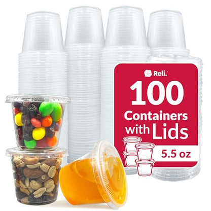 5.5 oz Disposable Food Storage Containers with Lids - Bulk Pack of 100