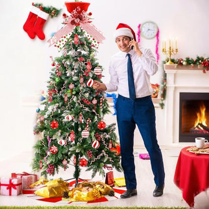 Candy Cane Christmas Decorations Set with Tree Skirt and Topper - Holiday Peppermint Theme
