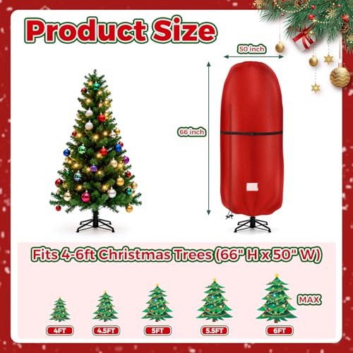 KHAMAL 6 FT Christmas Tree Cover Waterproof & Dustproof Storage Bag - Red