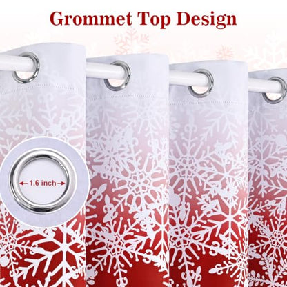 Red Christmas Curtains for Living Room 52 x 63 Inches Snowflake Holiday Drapes - Pack of 2