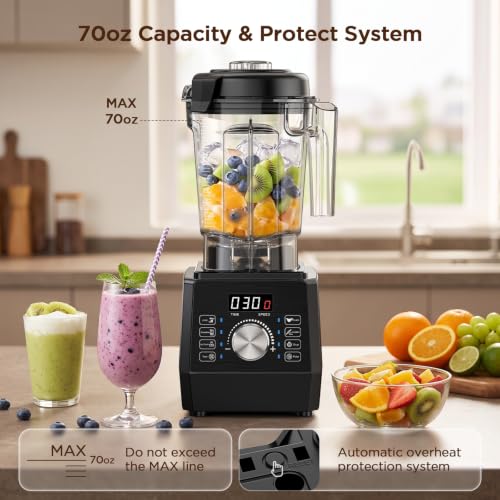Black 1800W Countertop Blender with 70oz BPA-Free Pitcher, Multiple Presets