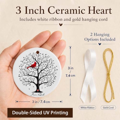 In Loving Memory Memorial Ornament - Mom & Dad Keepsake Christmas Decoration - Tree of Life Design with Cardinal - Double-Sided Ceramic Tribute