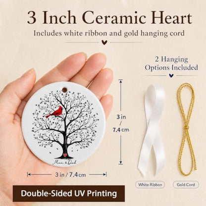 In Loving Memory Memorial Ornament - Mom & Dad Keepsake Christmas Decoration - Tree of Life Design with Cardinal - Double-Sided Ceramic Tribute