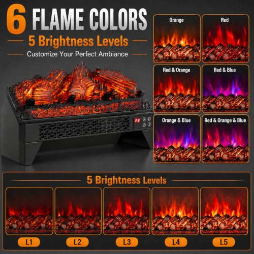 18 Inch Electric Fireplace Logs Insert with App Control - 1400W Heater