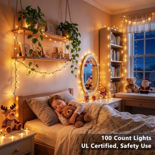 Outdoor Gold Christmas String Lights - 21.63 ft, 100 Incandescent Bulbs, Green Wire