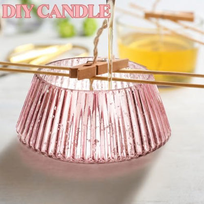Pink Christmas Tree Candle Jars Set - 10 oz Mercury Glass Holiday Decor - Vesici