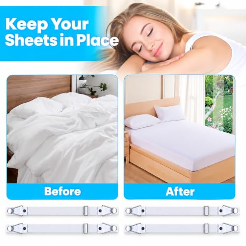 Adjustable Bed Sheet Clips Set of 4 - Secure Flat & Fitted Sheets