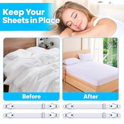 Adjustable Bed Sheet Clips Set of 4 - Secure Flat & Fitted Sheets