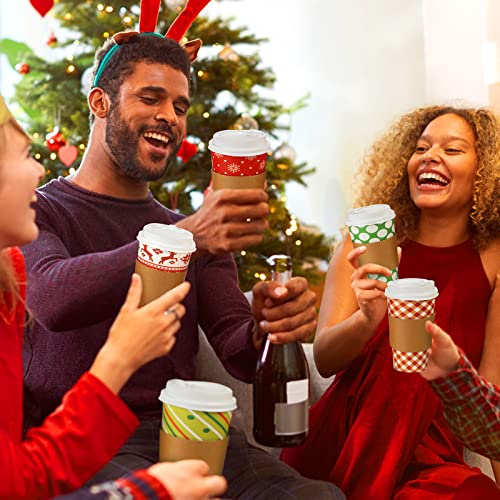 30 Sets Christmas Disposable Coffee Cups with Lids & Sleeves 16 oz - Fresh