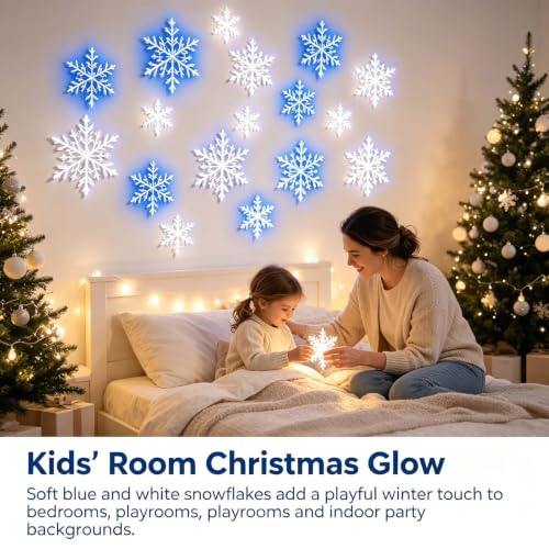 White LED Snowflake Wall Christmas Lights - 12pcs Indoor Holiday Decor