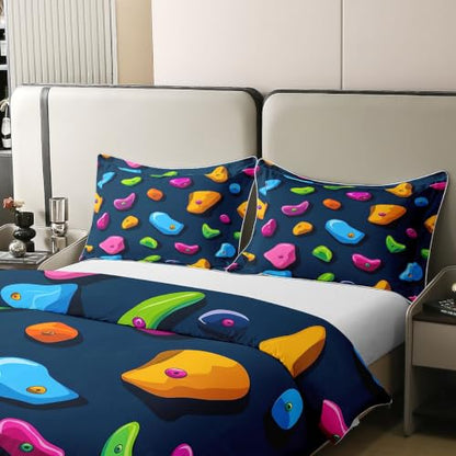Navy Blue Full Size Climbing Wall Cotton Duvet Cover Set for Kids & Adults