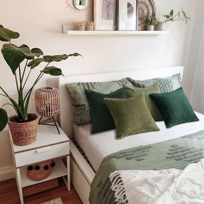 Dark Green Christmas Decorative Throw Pillow Covers Set of 4 20x20 Inches - Winter Fluffy Corduroy Euro Shams for Couch Bed Bedroom