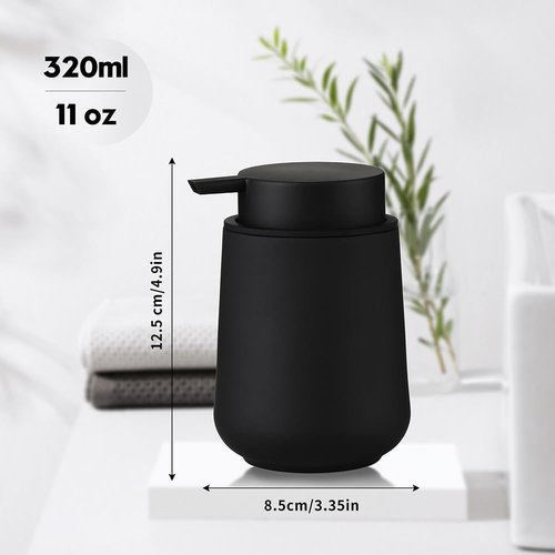 Matte Black Liquid Hand Soap Dispenser - 11 oz Refillable Plastic for Modern Bathroom & Kitchen