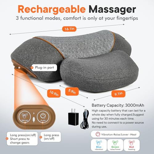 3-in-1 Neck Massage Pillow with Heat, Vibration & Cervical Traction