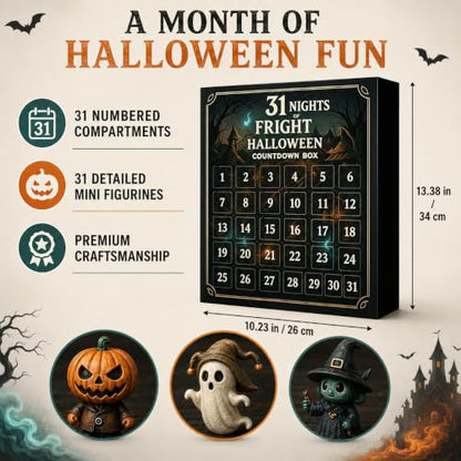Halloween Advent Calendar with 31 Mini Spooky Figurines for Kids & Adults