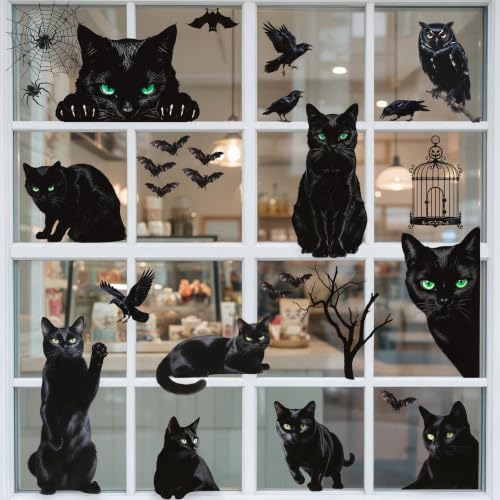 Halloween Black Cat Window Clings - Reusable Static Stickers for Party & Home Decor