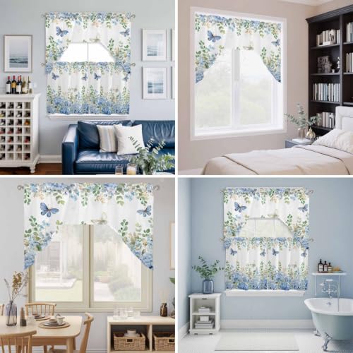 Blue Hydrangea Swag Kitchen Curtain Set - 3 Piece Blue Floral Window Valance and Tier, 27.5" x 24", Variation of THIS listing